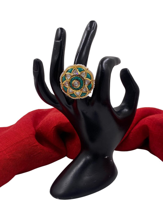 Designer Polki And Turquoise Stone Finger Ring For Women By Gehna Shop Finger rings