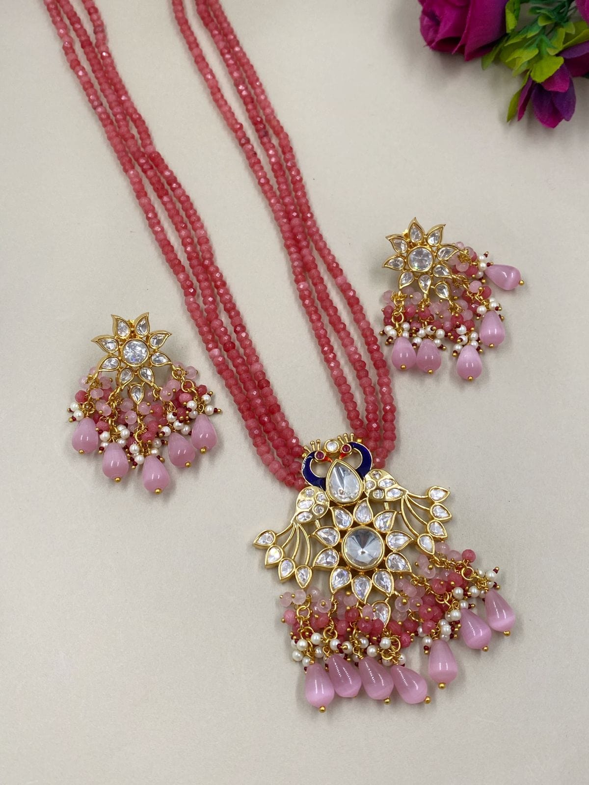 Designer Polki Kundan Long Pendant Necklace Set By Gehna Shop Kundan Necklace Sets