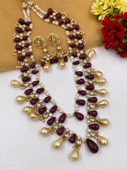 Designer Precious Real Ruby Drop Shape Beads Necklace With Baroque Pearls Beads Jewellery