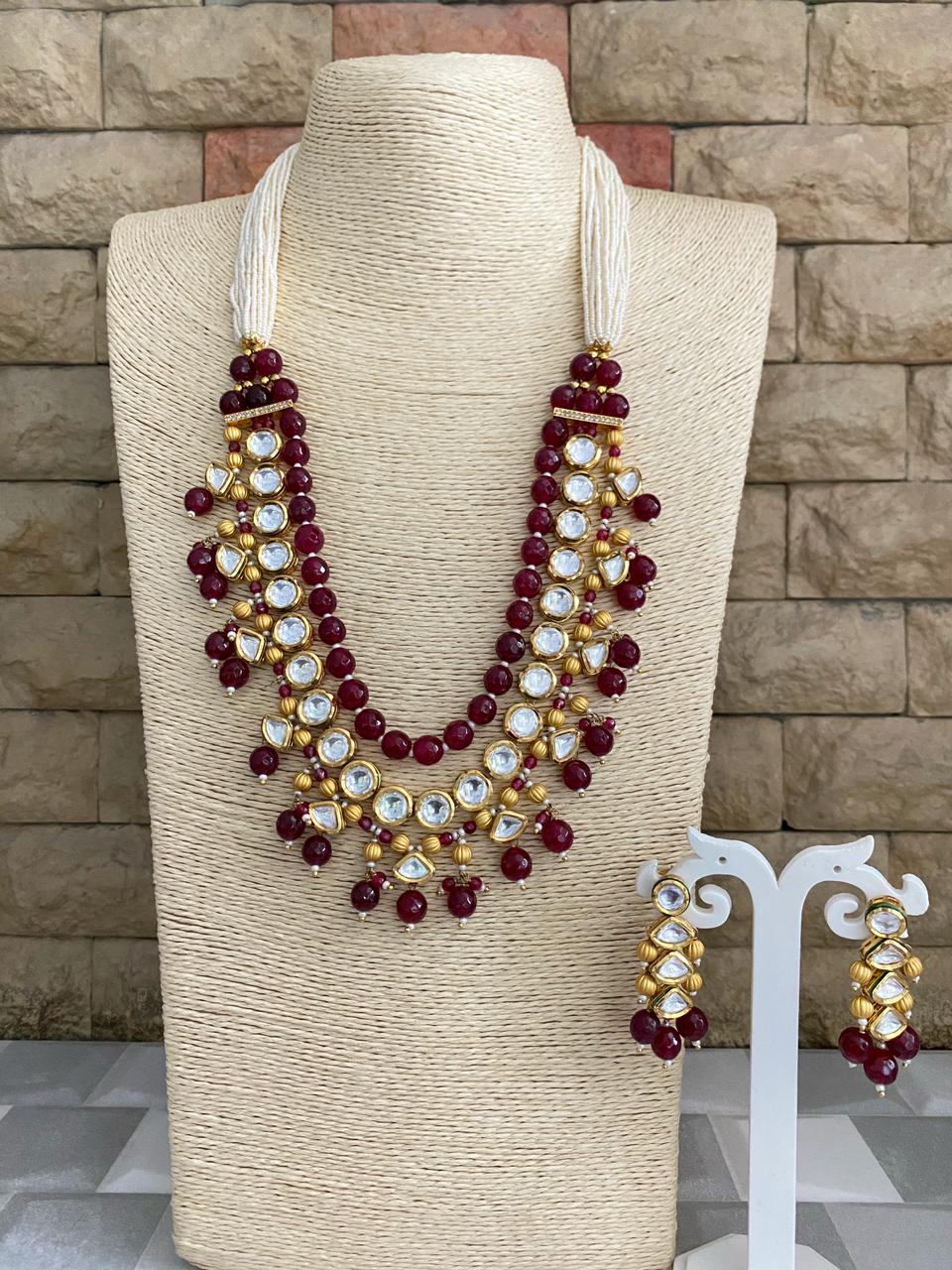 Designer Red Beads Necklace With kundan For Ladies By Gehna Shop Kundan Necklace Sets