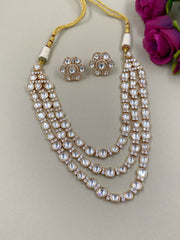 Designer Rose Gold Polish Modern Layered Uncut Polki Necklace Set By Gehna Shop Kundan Necklace Sets