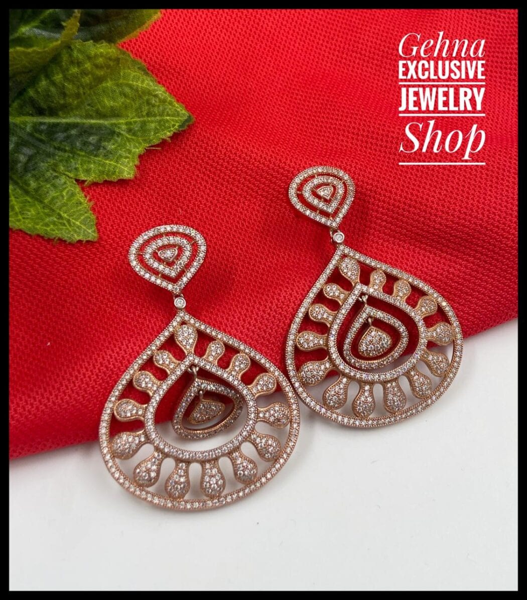 Designer Rose Gold Polish Zircon Earrings For Woman By Gehna Shop Ziron Earrings
