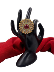 Designer Rotating Polki And Ruby Big Finger Ring For Brides By Gehna Shop Finger rings
