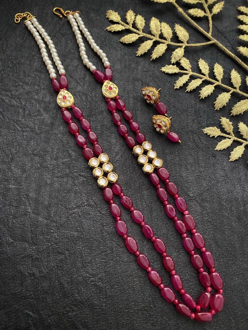 Designer Ruby Pink Jade Beads Necklace With kundan For Ladies By Gehna Shop Beads Jewellery