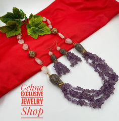 Designer Semi Precious Amethyst Beads Necklace Set For Woman Beads Jewellery