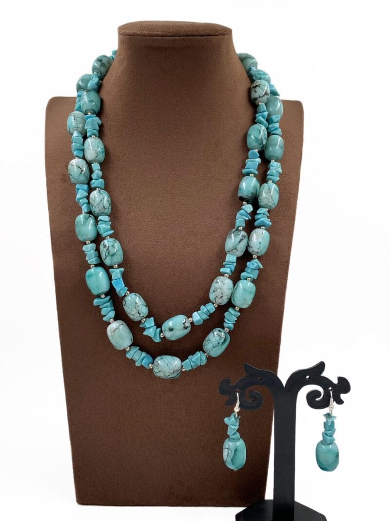 Designer Semi Precious Aqua Blue Chalcedony Beads Necklace By Gehna Shop Beads Jewellery