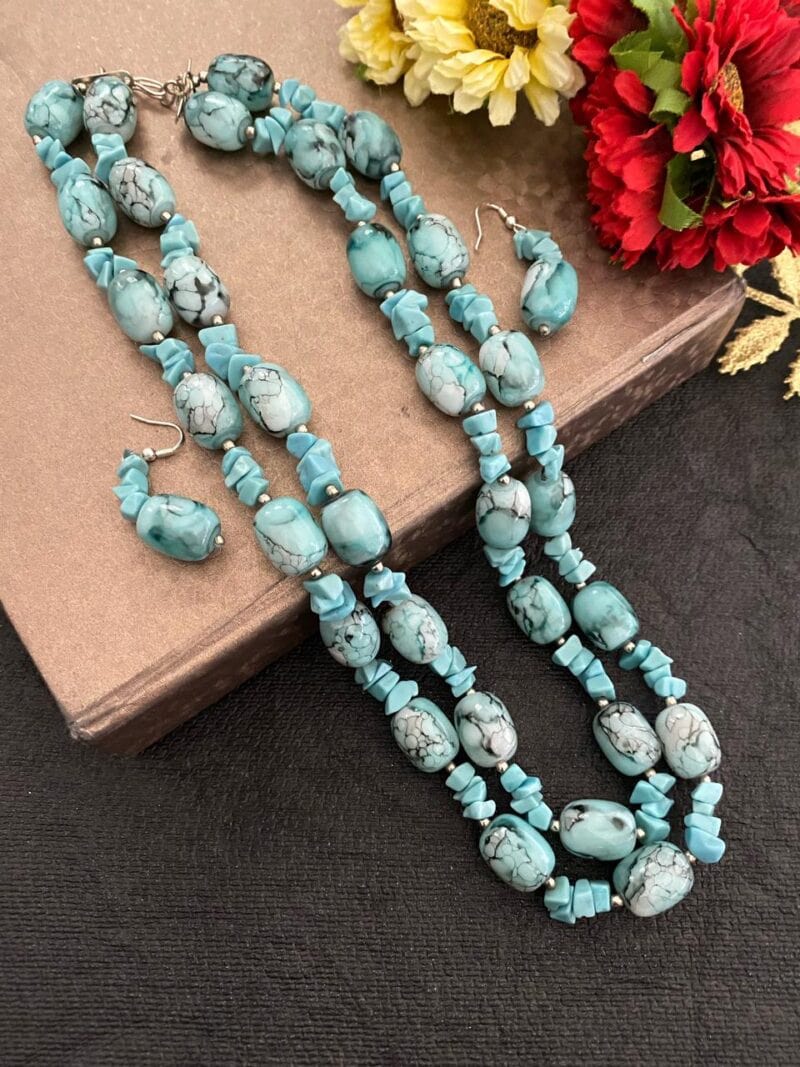Designer Semi Precious Aqua Blue Chalcedony Beads Necklace By Gehna Shop Beads Jewellery