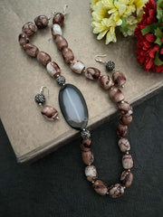 Designer Semi Precious Brown Chalcedony Stone Beads Necklace By Gehna Shop Beads Jewellery
