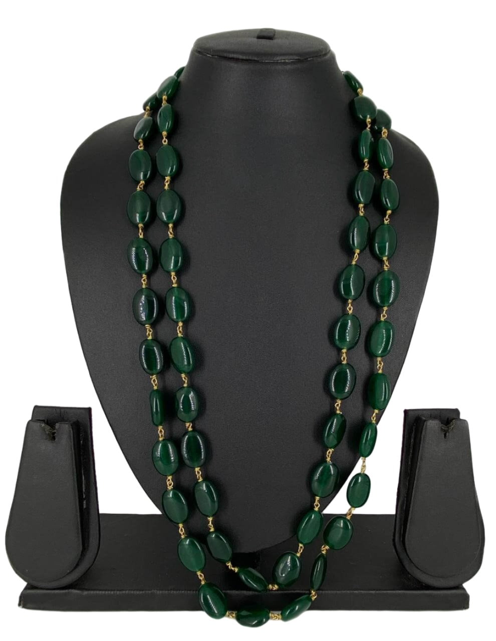 Designer Semi Precious Double Layered Green Jade Beaded Mala Necklace For Females Beads Jewellery