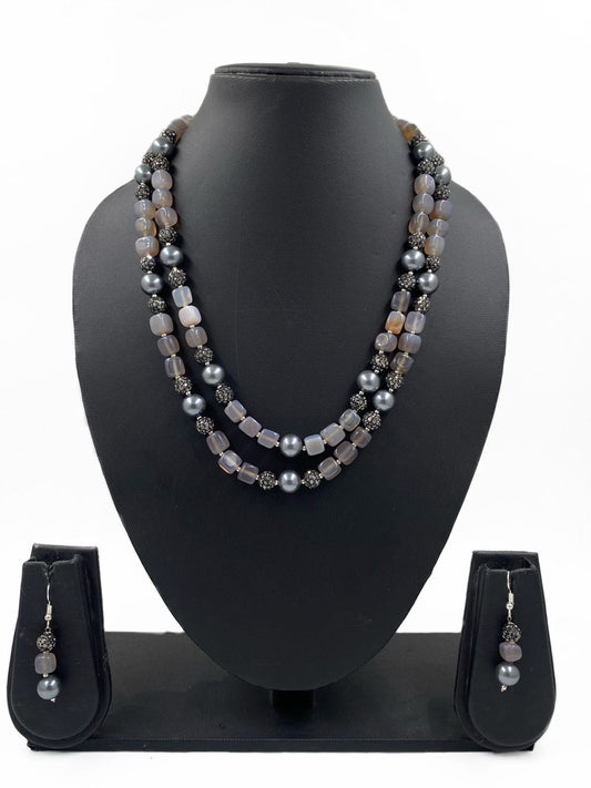 Designer Semi Precious Double Layered Grey Onyx Beads Necklace For Women By Gehna Shop Beads Jewellery