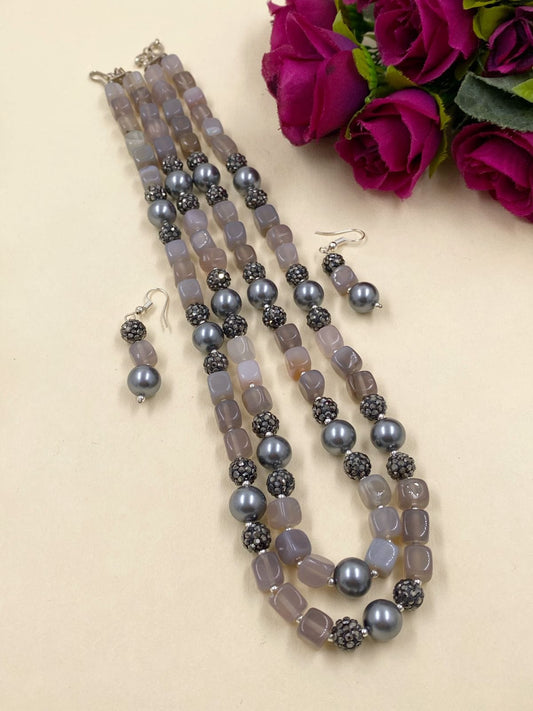 Designer Semi Precious Double Layered Grey Onyx Beads Necklace For Women By Gehna Shop Beads Jewellery