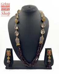Designer Semi Precious Garnet Beaded Necklace Set For Woman Beads Jewellery