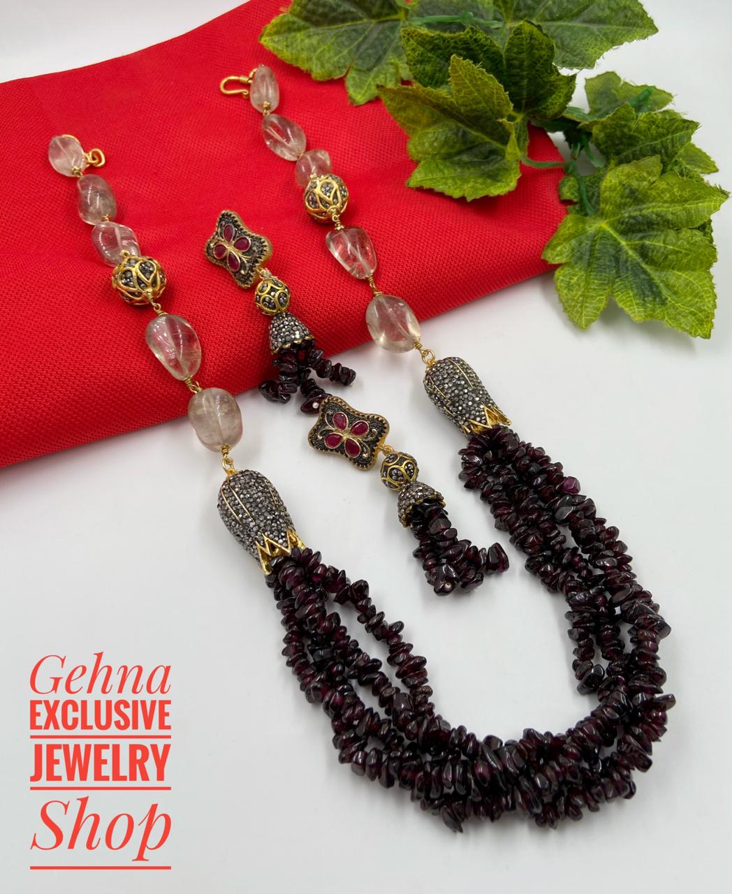Designer Semi Precious Garnet Beaded Necklace Set For Woman Beads Jewellery