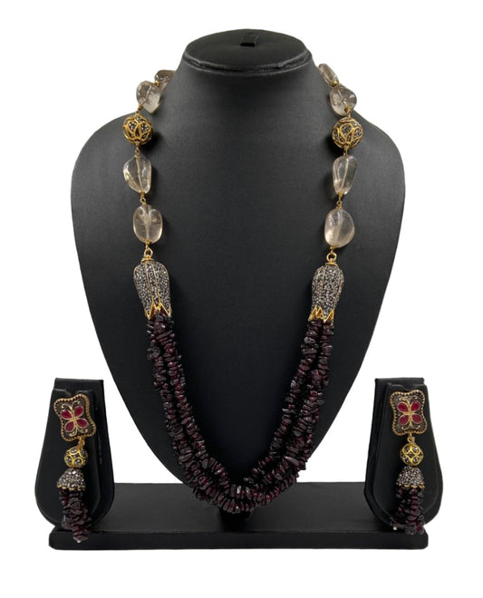 Designer Semi Precious Garnet Beaded Jewellery Necklace Set For Woman |  Beads Jewellery 