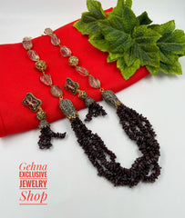 Designer Semi Precious Garnet Beads Necklace Set For Woman Beads Jewellery