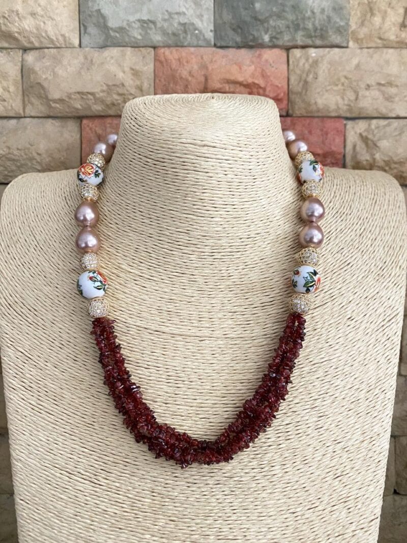 Designer Semi Precious Gemstone Garnet Beads Necklace By Gehna Shop Beads Jewellery