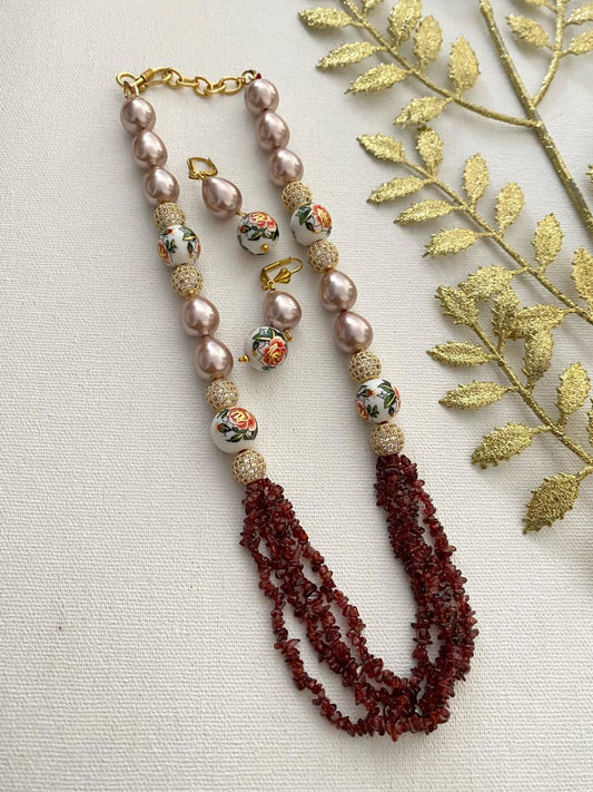 Designer Semi Precious Gemstone Garnet Beads Necklace By Gehna Shop Beads Jewellery