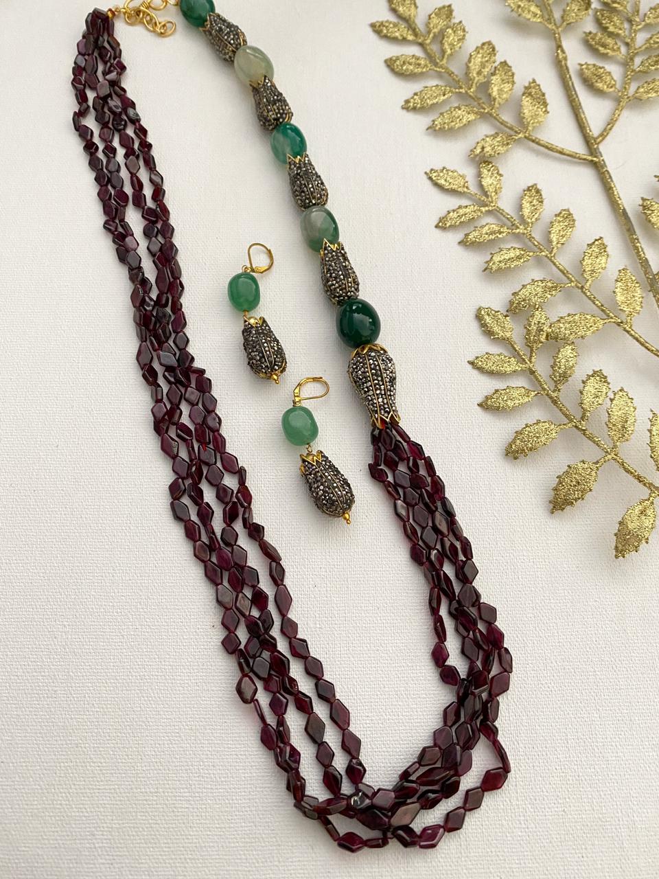 Designer Semi Precious Gemstone Garnet Beads Necklace Set By Gehna Shop Beads Jewellery