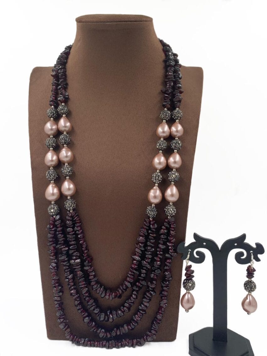 Designer Semi Precious Gemstone Garnet Uncut Beads Necklace By Gehna Shop Beads Jewellery