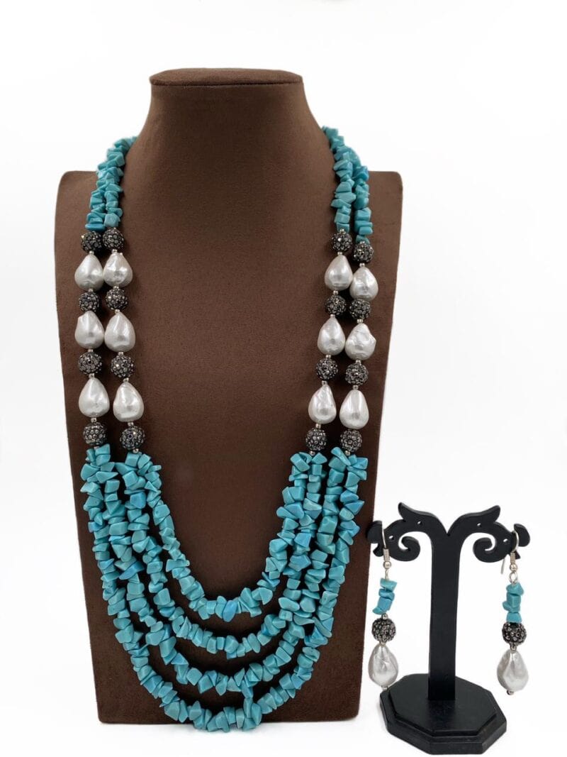 Designer Semi Precious Gemstone Turquoise Uncut Beads Necklace By Gehna Shop Beads Jewellery
