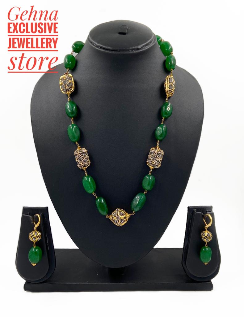 Designer Semi Precious Green Color Jade Beads Necklace For Woman Beads Jewellery