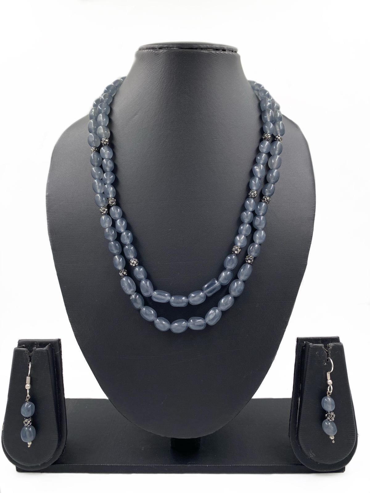 Designer Semi Precious Grey Jade Beads Layered Necklace By Gehna Shop Beads Jewellery
