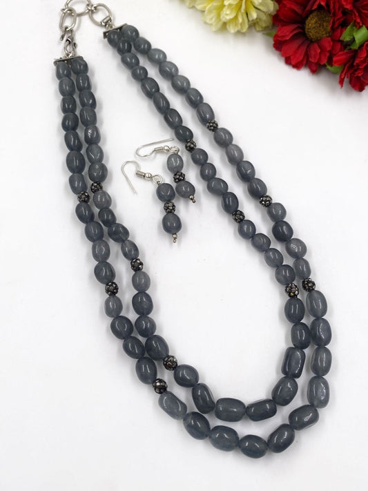 Designer Semi Precious Grey Jade Beads Layered Necklace By Gehna Shop Beads Jewellery