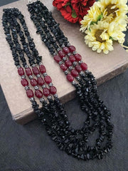 Designer Semi Precious Layered Black Onyx Uncut Beads Necklace By Gehna Shop Beads Jewellery