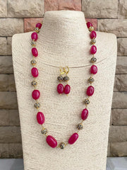 Designer Semi Precious Long Pink Jade Beaded Necklace By Gehna Shop Beads Jewellery
