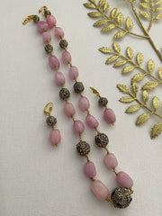 Designer Semi Precious Long Rose Quartz Beaded Necklace By Gehna Shop Beads Jewellery
