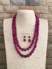 Designer Semi Precious Magenta Color Jade Beads Layered Necklace By Gehna Shop Beads Jewellery