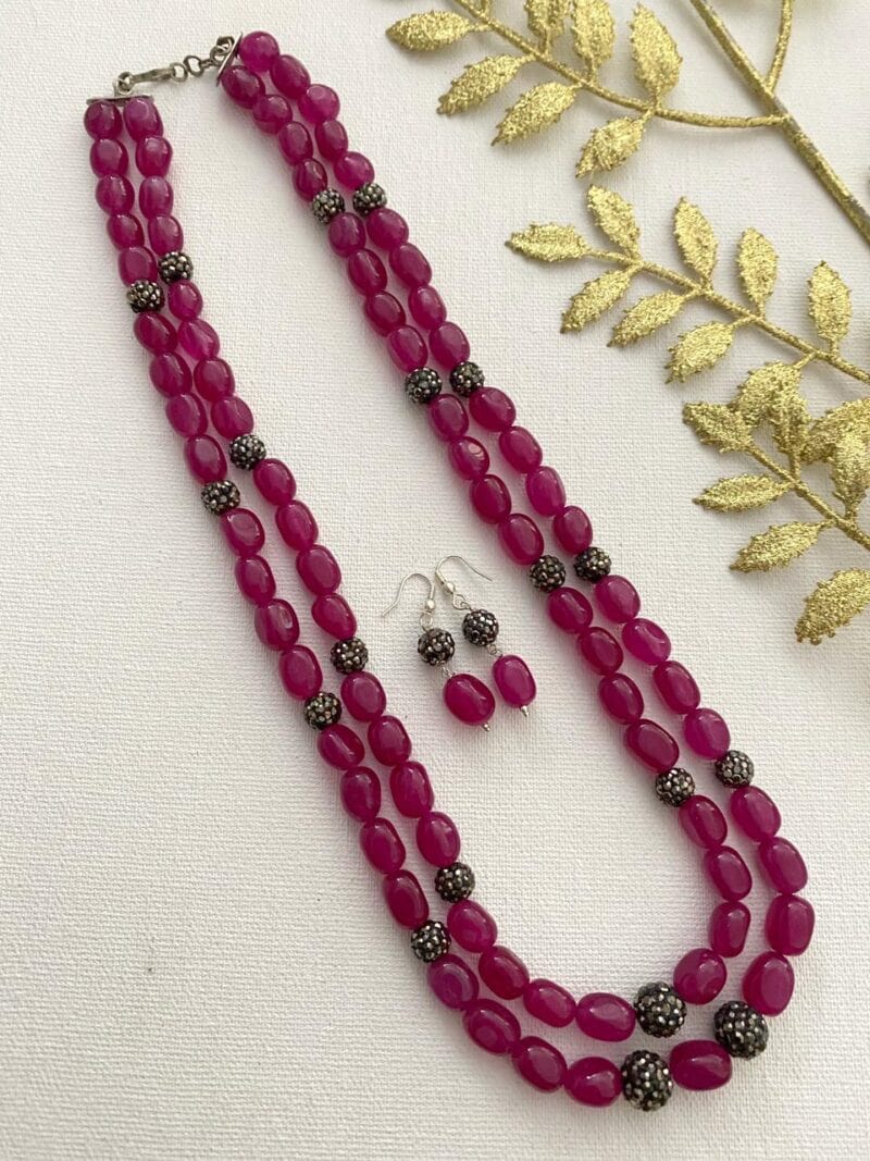 Designer Semi Precious Magenta Color Jade Beads Layered Necklace By Gehna Shop Beads Jewellery