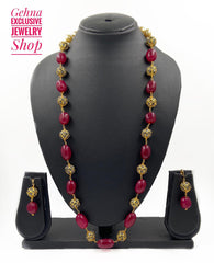 Designer Semi Precious Maroon Jade Single Strand Beaded Necklace For Woman Beads Jewellery