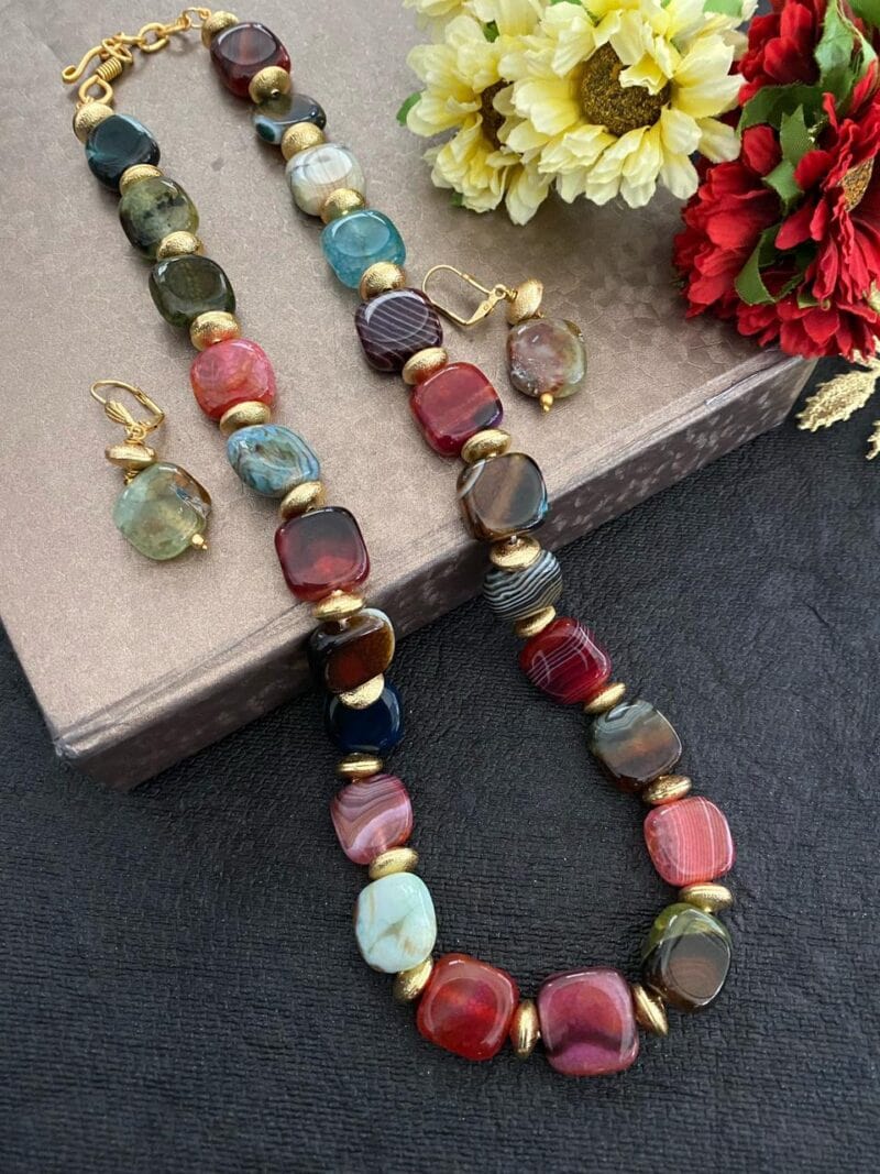 Designer Semi Precious Multi Color Chalcedony Stone Beads Necklace By Gehna Shop Beads Jewellery