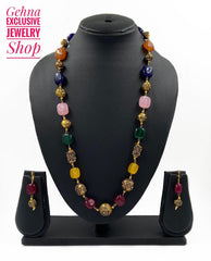 Designer Semi Precious Multi Color Jade Single Strand Beaded Necklace For Woman Beads Jewellery