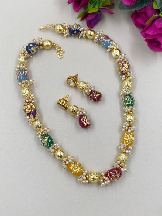 Designer Semi Precious Multi Color Tanjore Beads Necklace By Gehna Shop Beads Jewellery