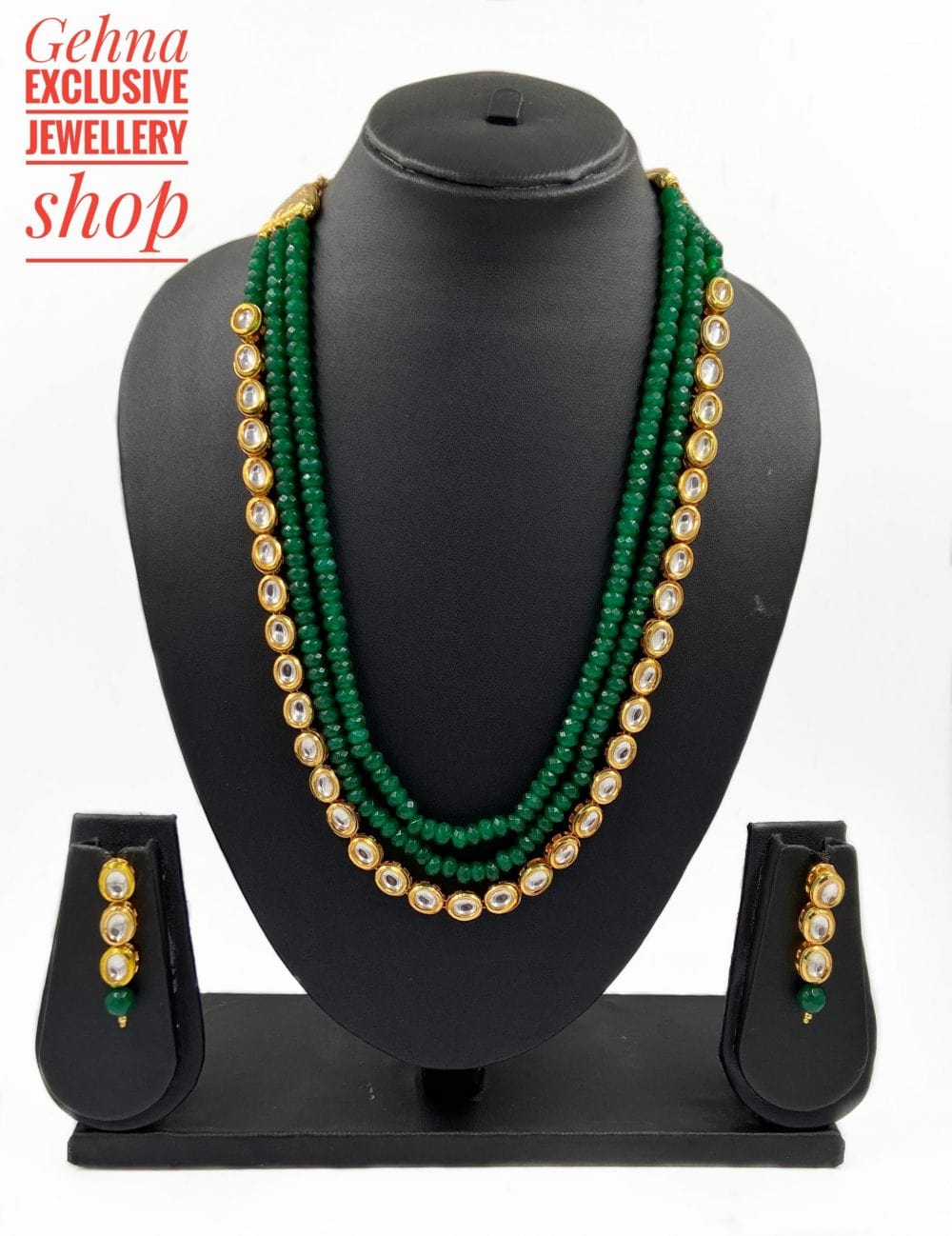Designer Semi Precious Multi Layered Kundan And Green Jade Fashionable Beaded Necklace Beads Jewellery