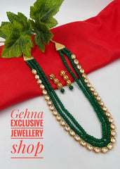 Designer Semi Precious Multi Layered Kundan And Green Jade Fashionable Beaded Necklace Beads Jewellery