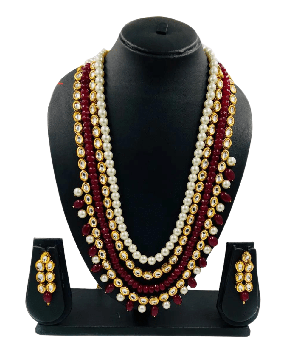 Designer Semi Precious Multi Layered Kundan And Red Jade Beaded Necklace Kundan Necklace Sets