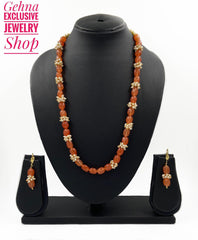 Designer Semi Precious Orange Color Jade Single Strand Beaded Necklace For Woman Beads Jewellery