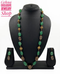 Designer Semi Precious Parrot Green Jade Single Strand Beaded Necklace For Woman Beads Jewellery