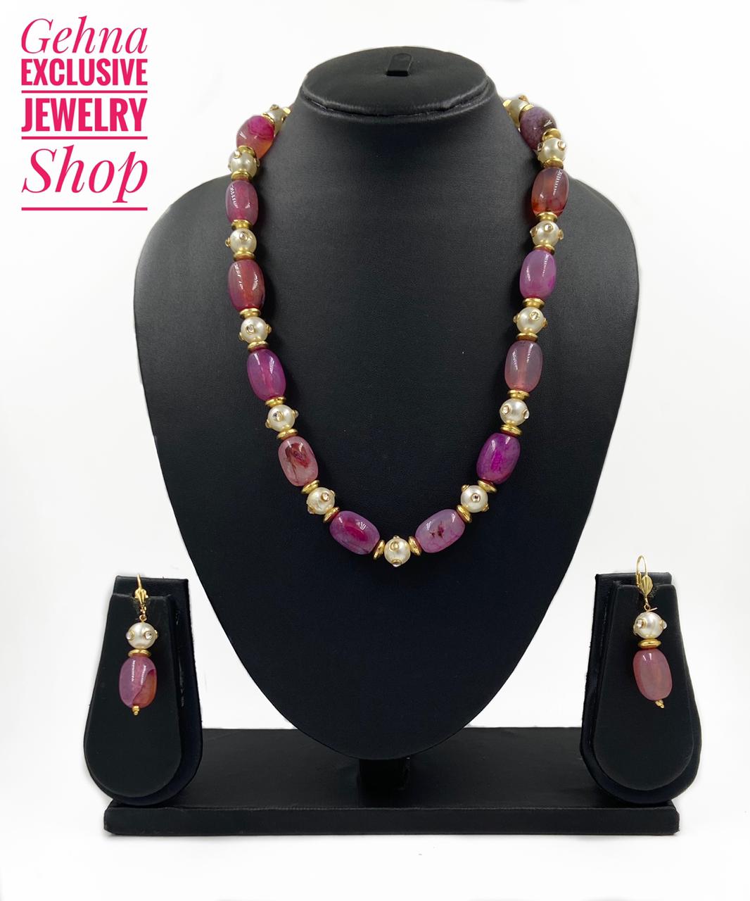 Designer Semi Precious Pink Chalcedony Fashionable Beaded Necklace For Woman Beads Jewellery