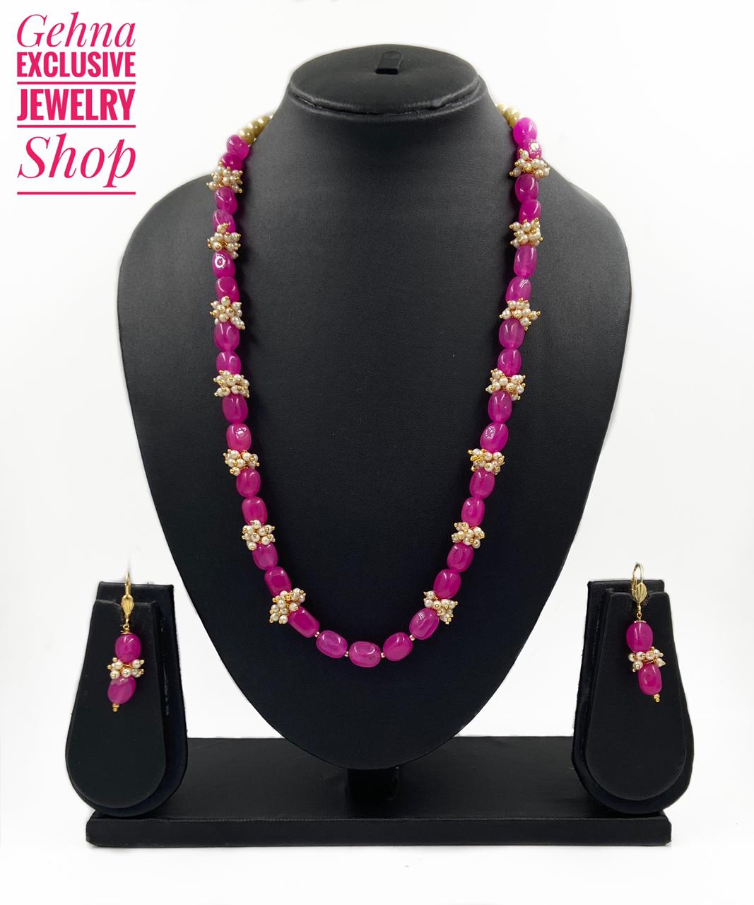 Designer Semi Precious Pink Color Jade Single Strand Beaded Necklace For Woman Beads Jewellery