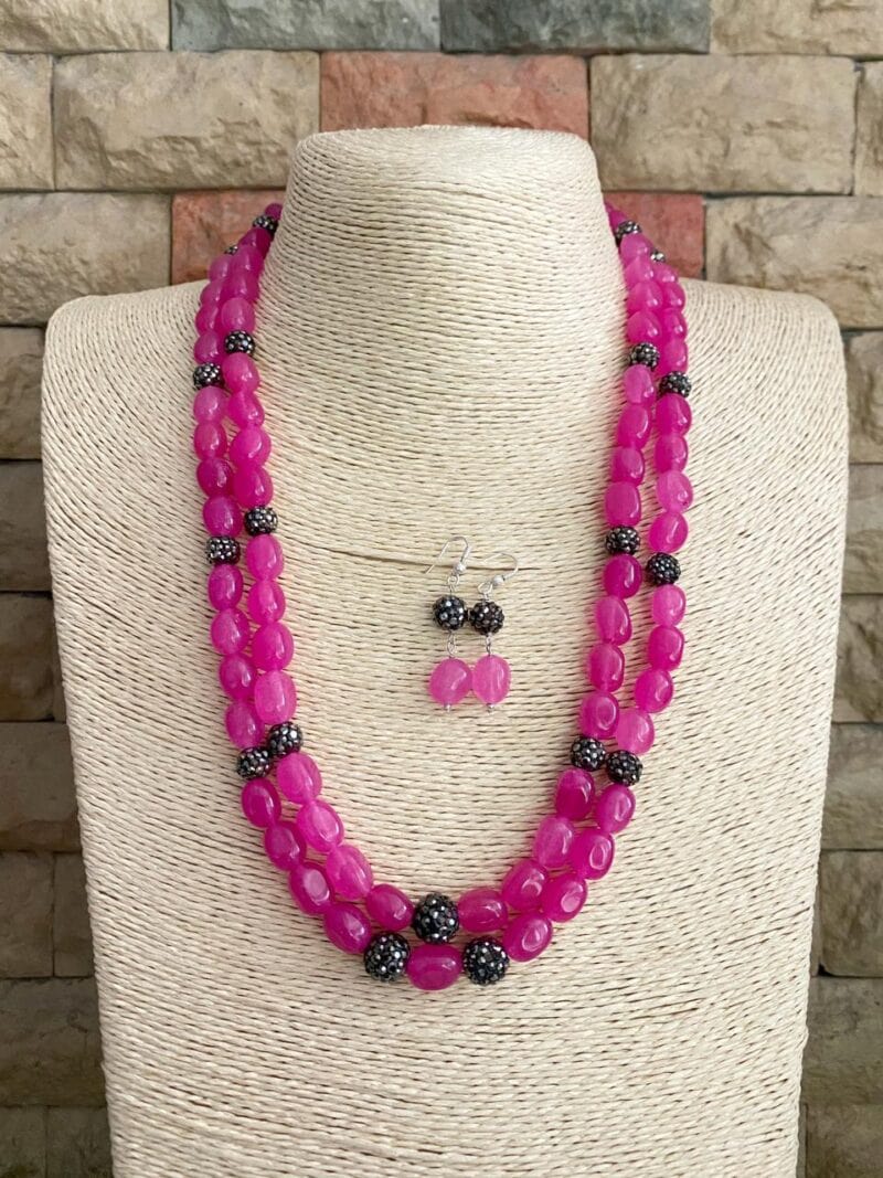 Designer Semi Precious Pink Jade Double Layered Beads Necklace By Gehna Shop Beads Jewellery