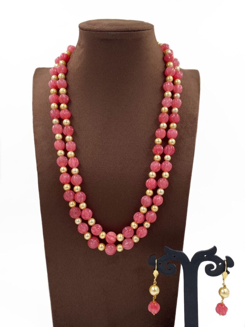 Designer Semi Precious Real Rose Pink Jade Beads Necklace By Gehna Shop Beads Jewellery