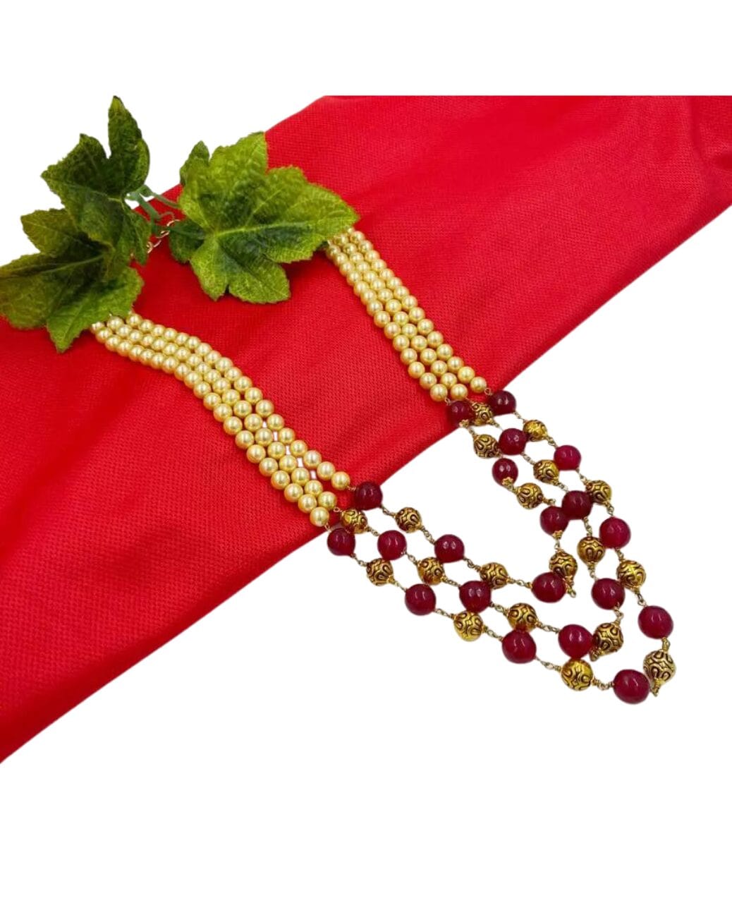 Designer Semi Precious Red Jade Triple Layered Beaded Fashionable Necklace For Woman Beads Jewellery