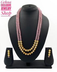 Designer Semi Precious Rose Quartz And Kundan Double Strand Beaded Necklace For Woman Beads Jewellery
