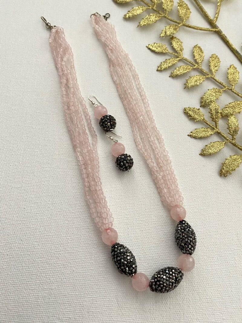 Designer Semi Precious Rose Quartz Beads Necklace By Gehna Shop Beads Jewellery