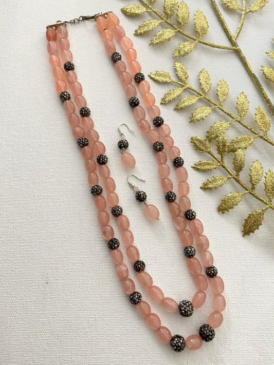 Vintage rose store quartz bead necklace