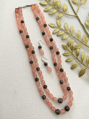 Designer Semi Precious Rose Quartz Double Layered Beads Necklace By Gehna Shop Beads Jewellery